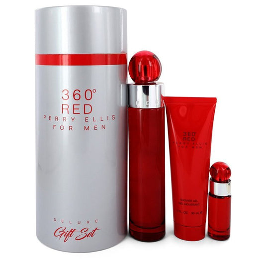 Perry Ellis 360 Red Gift Set By Perry Ellis - Size: 3.4 oz Eau De Toilette Spray + .25 oz Mini EDT Spray + 3 oz Shower Gel in Tube Box