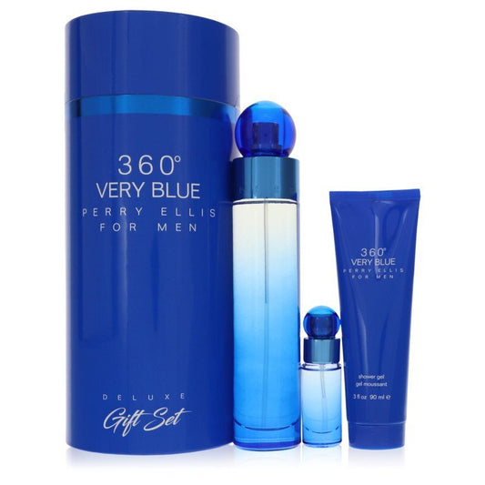Perry Ellis 360 Very Blue Gift Set By Perry Ellis - Size: 3.4 oz Eau De Toilette Spray + .25 oz Mini EDT Spray + 3 oz Shower Gel