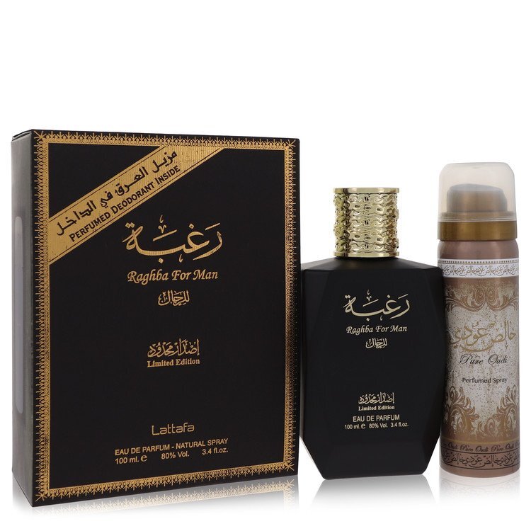 Lattafa Raghba Man Eau De Parfum Spray plus 1.7 oz Deodorant Spray By Lattafa - Size: 100 ml Eau De Parfum Spray plus 1.7 oz Deodorant Spray